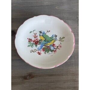 Vintage Miniature Trinket Dish Small Plate w/ 2 Song Blue Birds Eurasian Blue